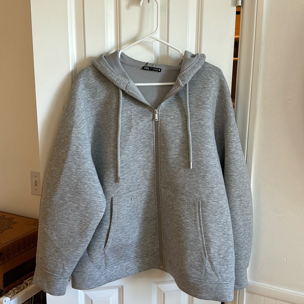 ZARA GREY ZIP UP SWEATSHIRT HOODIE